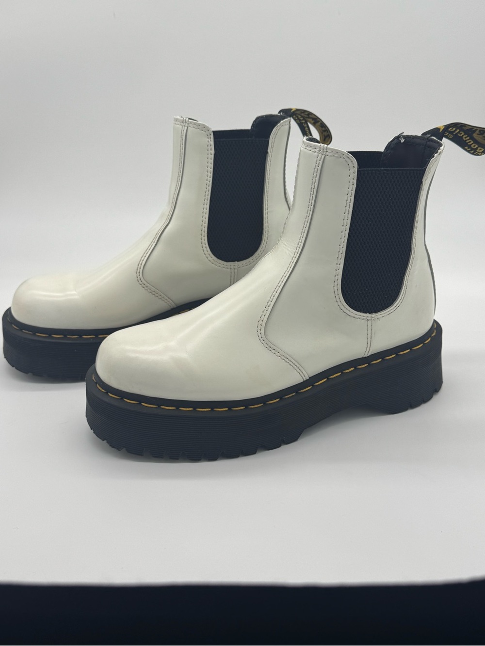 Dr. Martens White Platform Chelsea Boots with Black Elastic